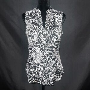 Caché Sleeveless Snap Up Mixed Animal Print Blouse - Small
